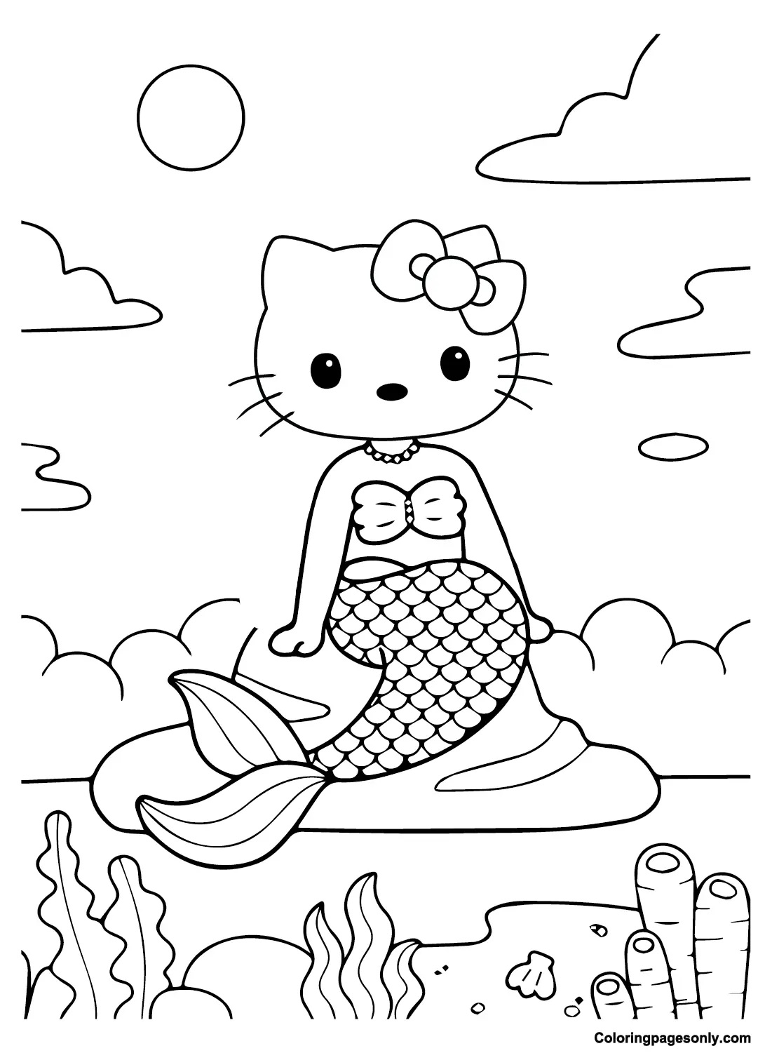 Çocuklar İçin Hello Kitty Deniz Kızı Boyama Sayfaları 