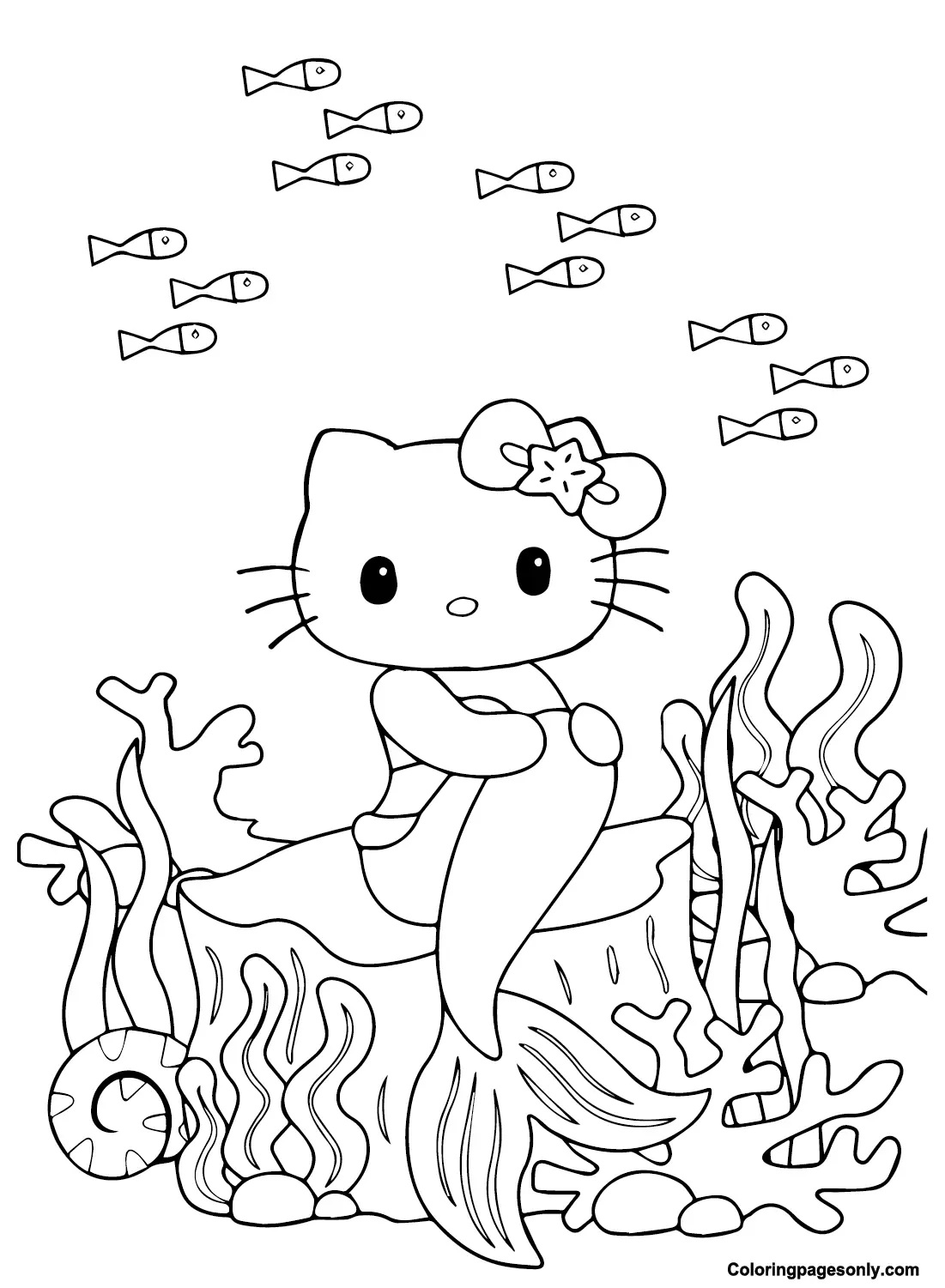 Çocuklar İçin Hello Kitty Deniz Kızı Boyama Sayfaları 