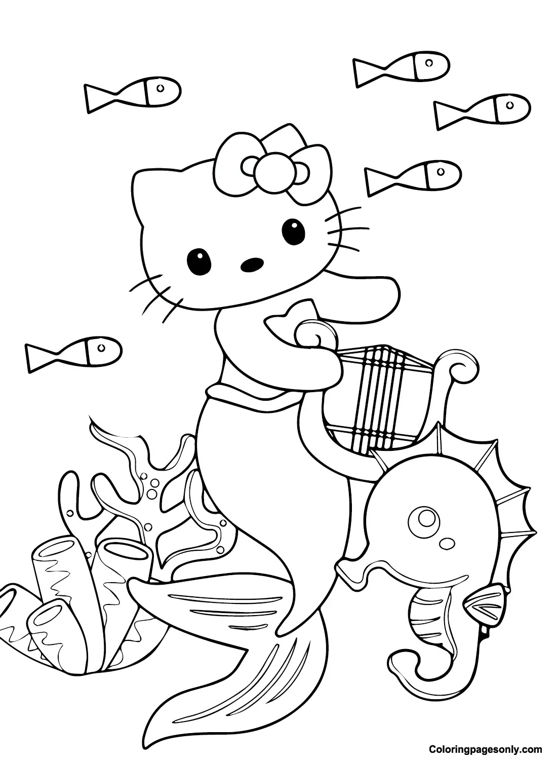 Çocuklar İçin Hello Kitty Deniz Kızı Boyama Sayfaları 