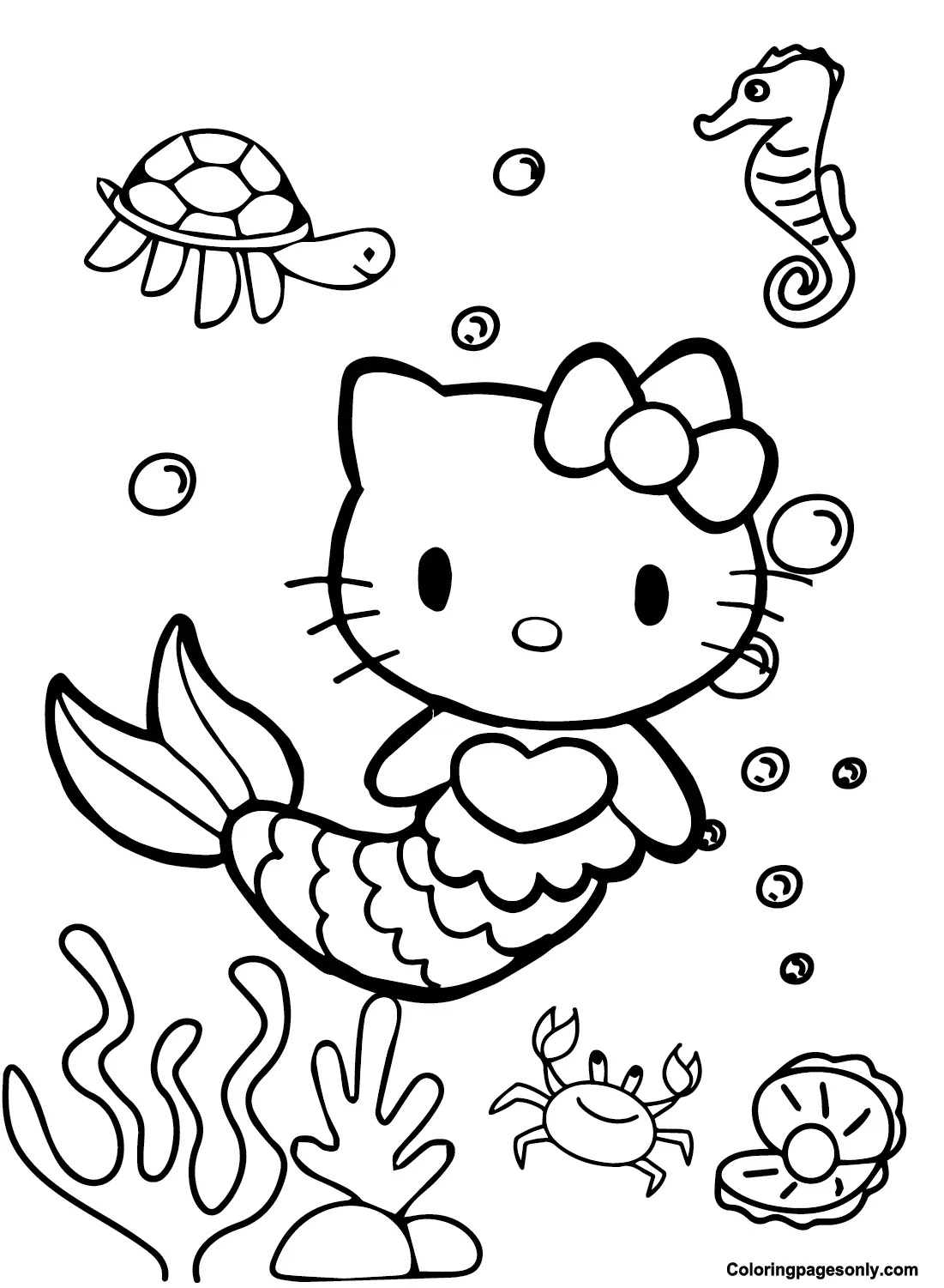 Çocuklar İçin Hello Kitty Deniz Kızı Boyama Sayfaları 