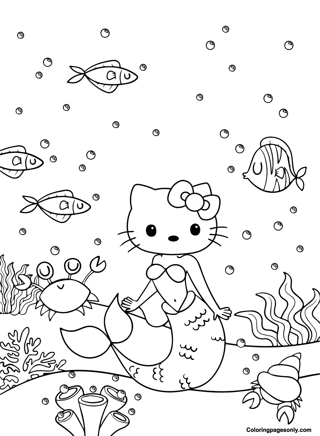 Çocuklar İçin Hello Kitty Deniz Kızı Boyama Sayfaları 