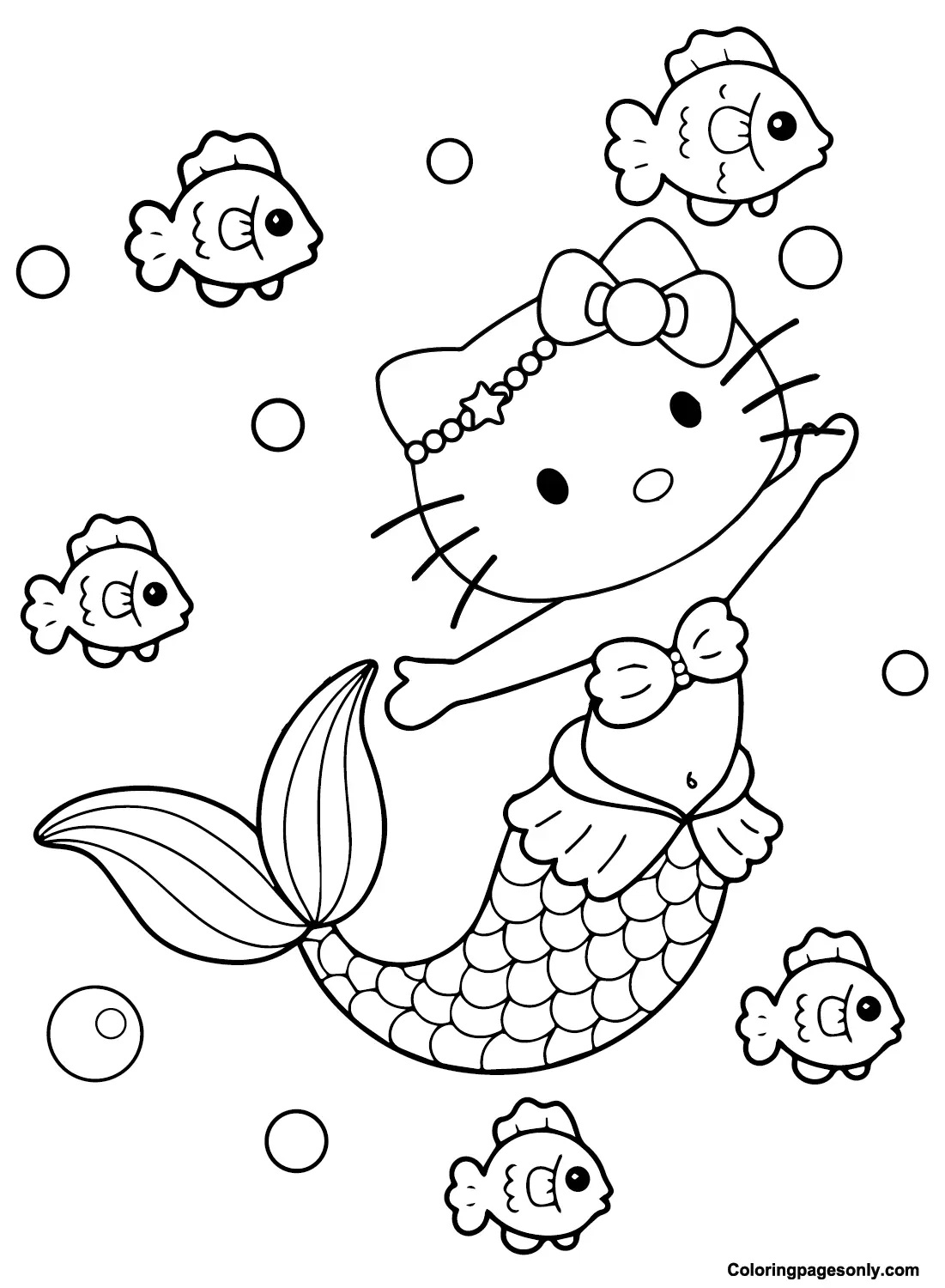 Çocuklar İçin Hello Kitty Deniz Kızı Boyama Sayfaları 