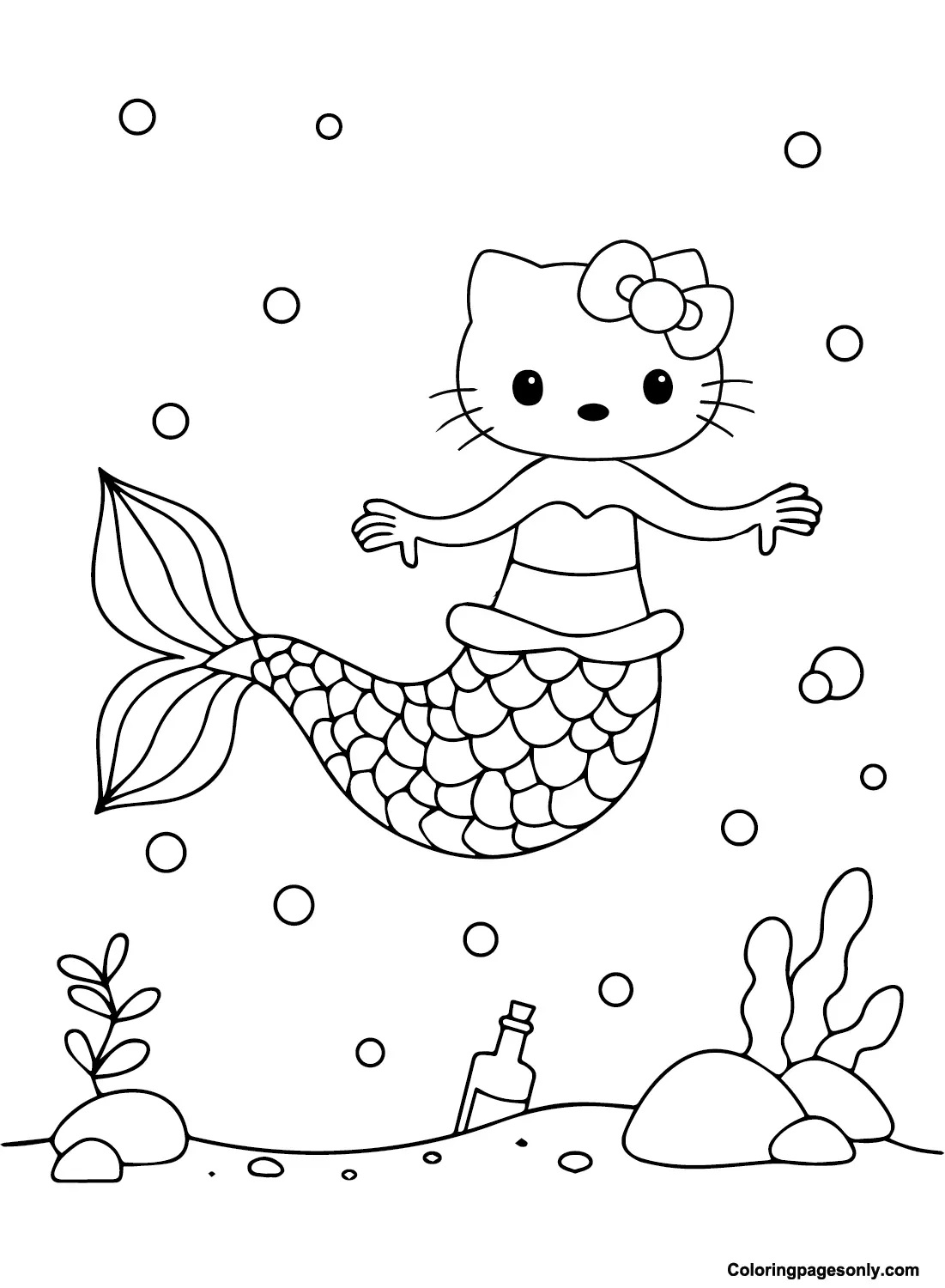 Çocuklar İçin Hello Kitty Deniz Kızı Boyama Sayfaları 