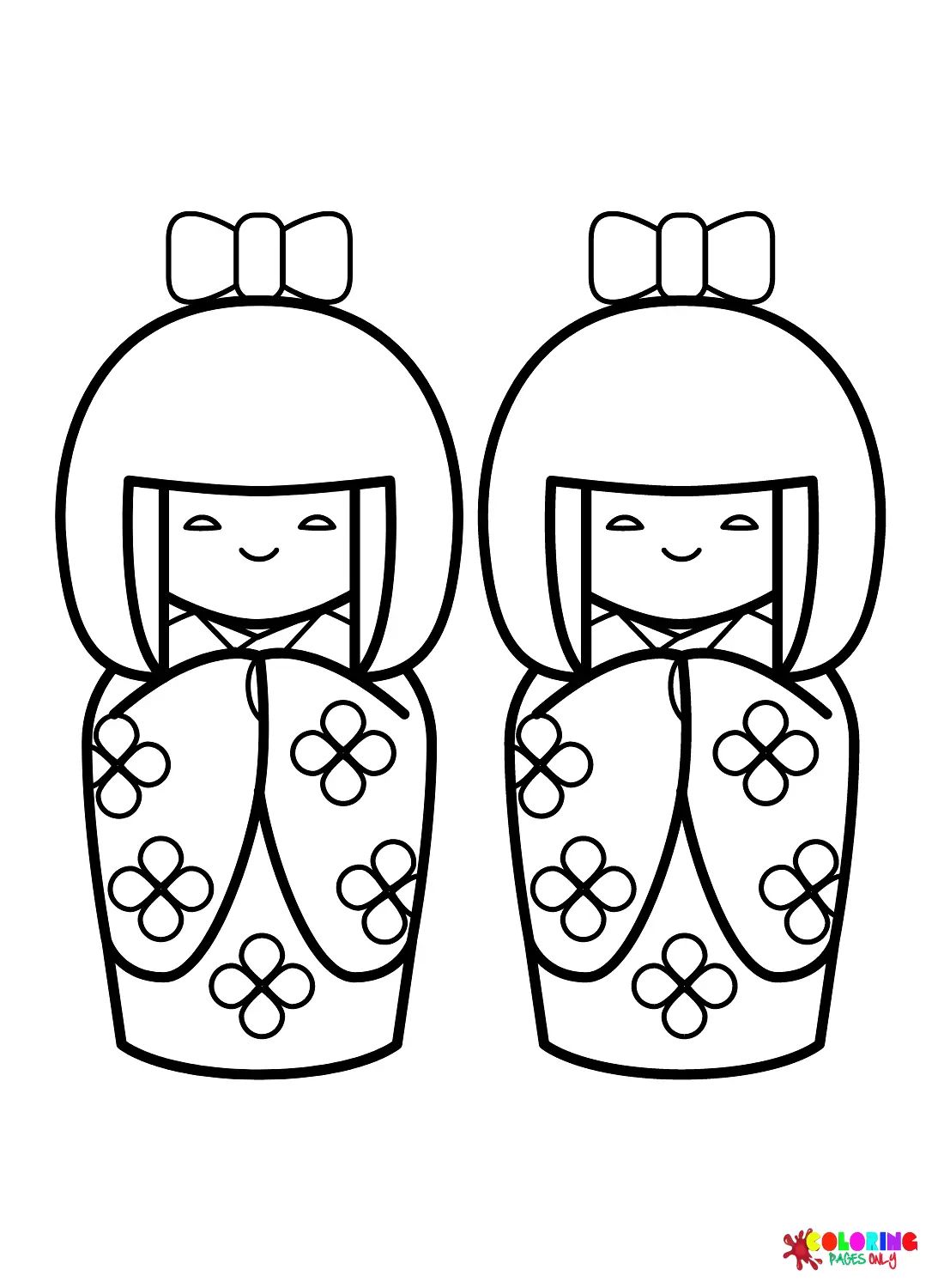 Çocuklar İçin Kokeshi Doll Boyama Sayfaları 
