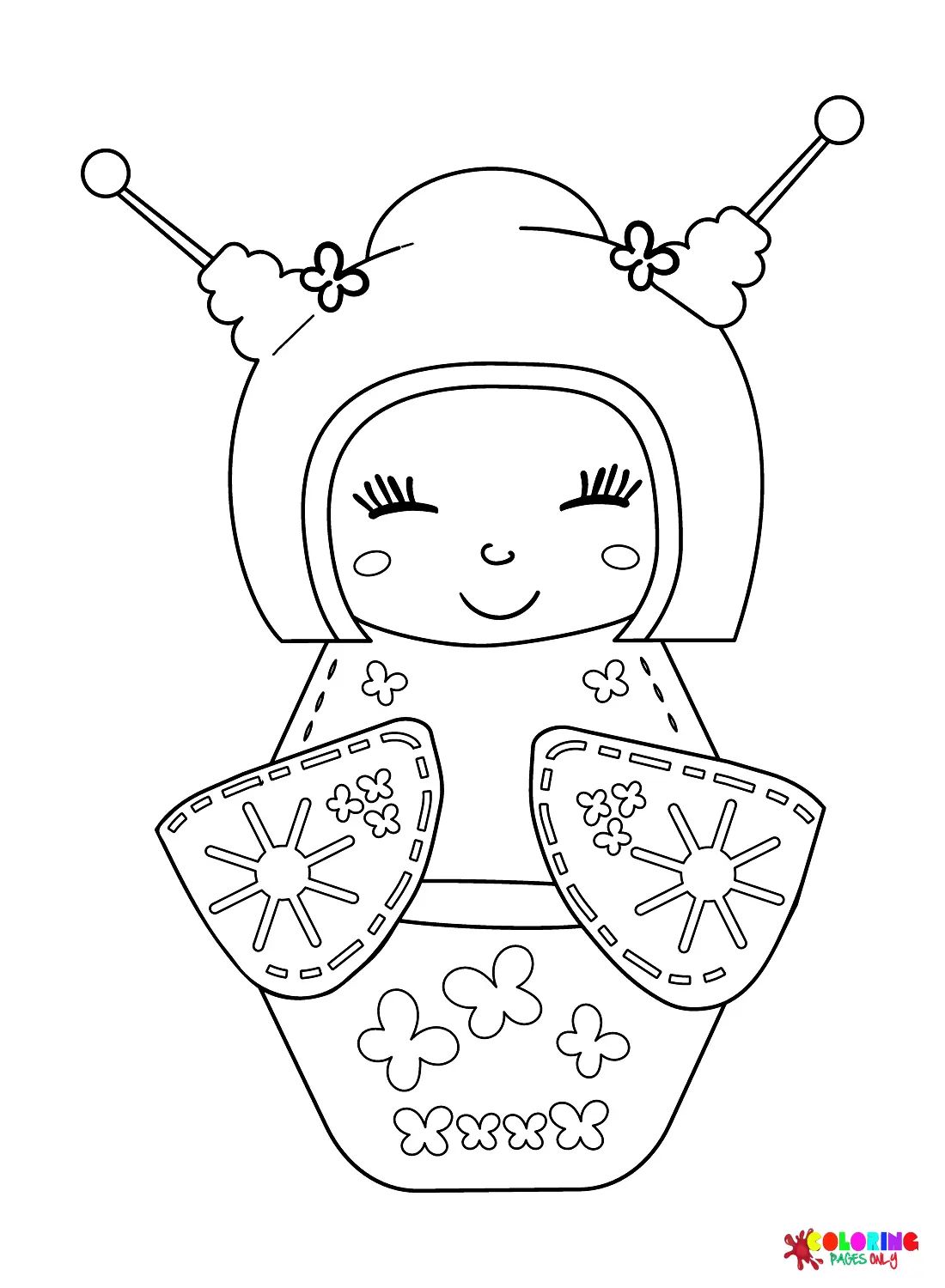 Çocuklar İçin Kokeshi Doll Boyama Sayfaları 