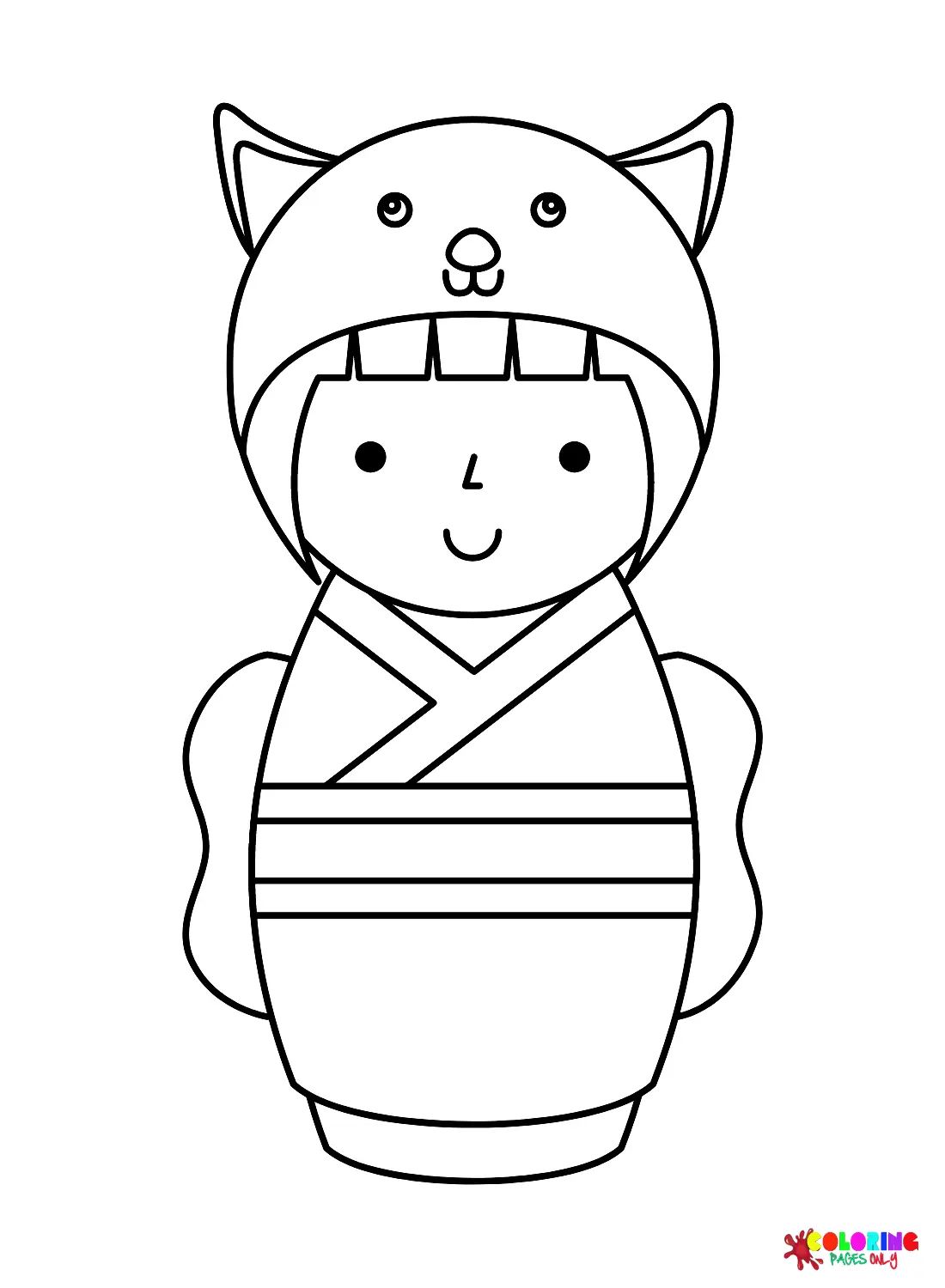 Çocuklar İçin Kokeshi Doll Boyama Sayfaları 
