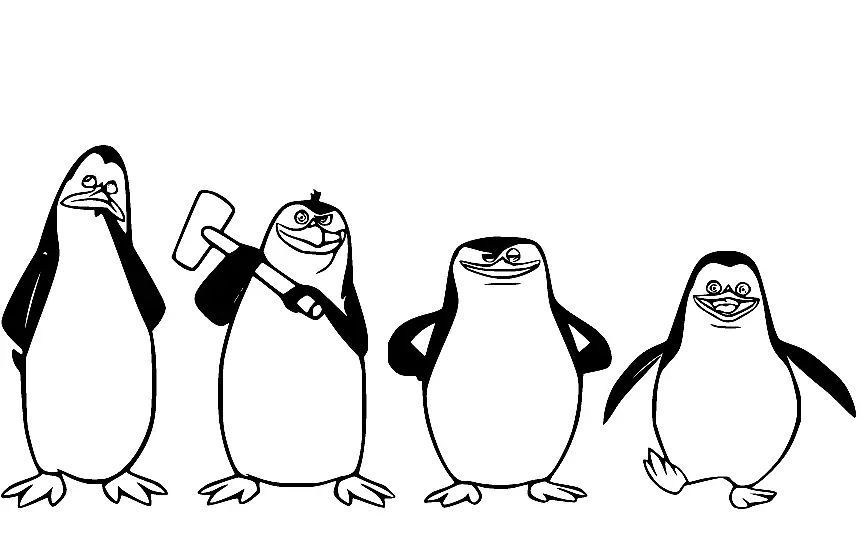 Çocuklar İçin Madagascar Penguenleri Boyama Sayfaları 