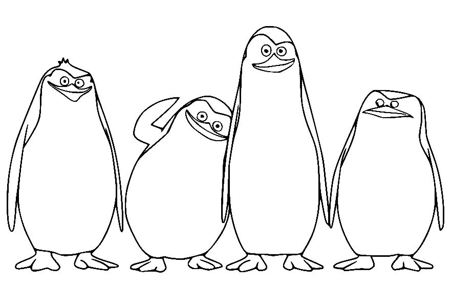Çocuklar İçin Madagascar Penguenleri Boyama Sayfaları 
