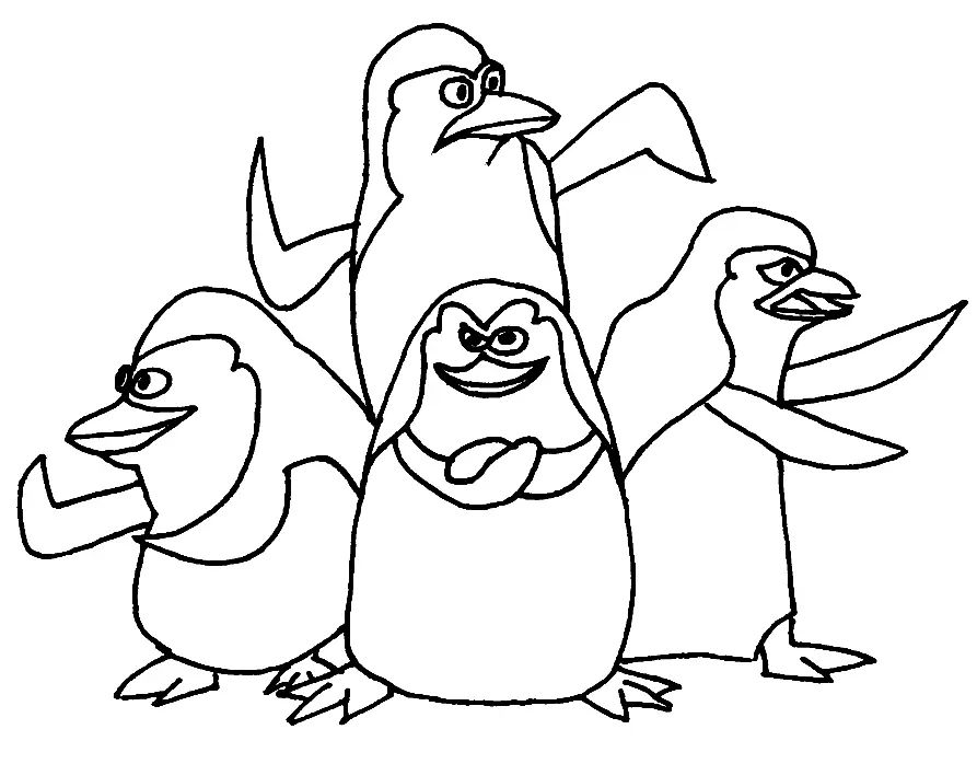 Çocuklar İçin Madagascar Penguenleri Boyama Sayfaları 