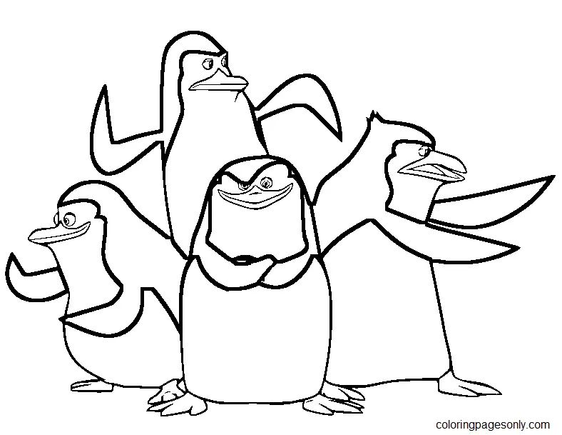 Çocuklar İçin Madagascar Penguenleri Boyama Sayfaları 