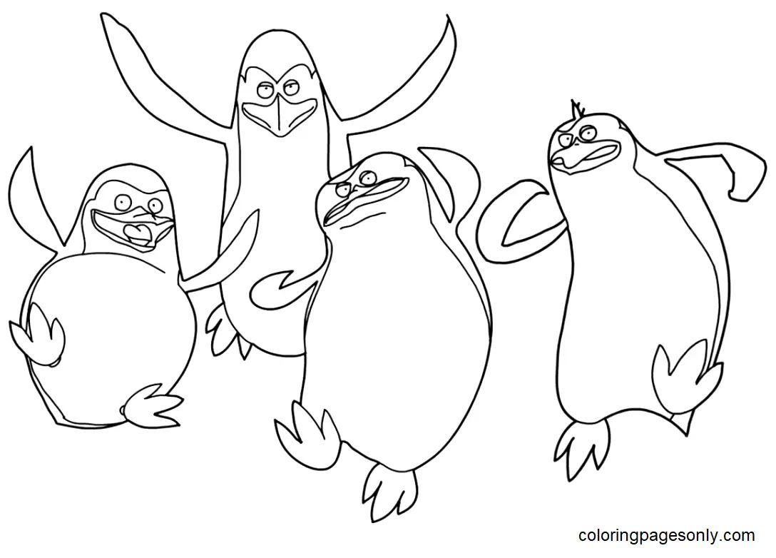 Çocuklar İçin Madagascar Penguenleri Boyama Sayfaları 