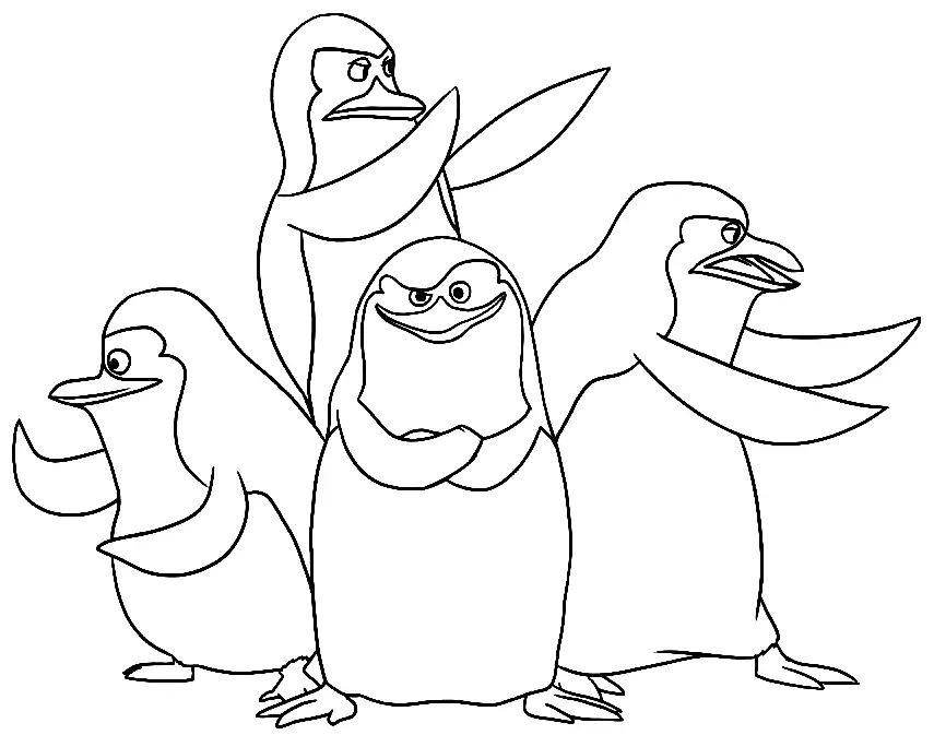Çocuklar İçin Madagascar Penguenleri Boyama Sayfaları 