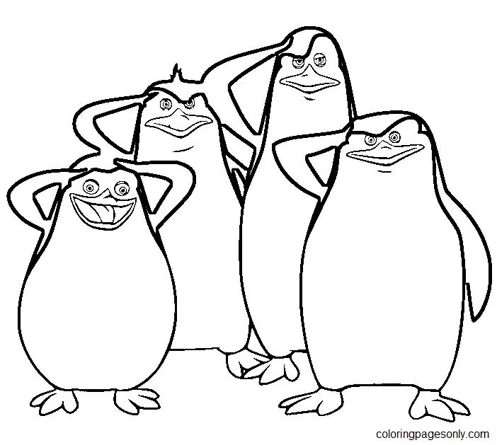 Çocuklar İçin Madagascar Penguenleri Boyama Sayfaları 
