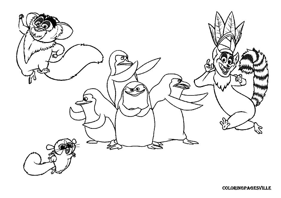 Çocuklar İçin Madagascar Penguenleri Boyama Sayfaları 