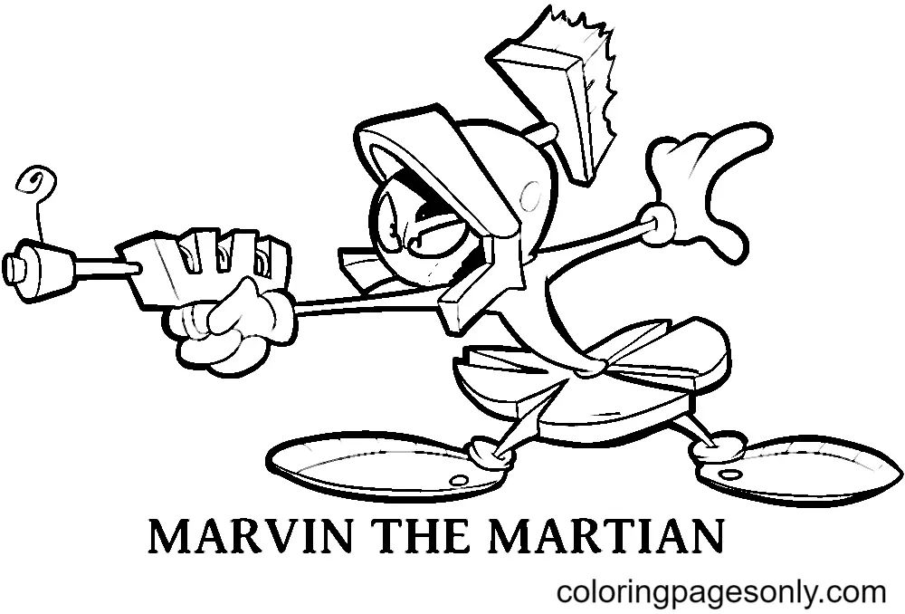 Çocuklar İçin Marslı Marvin Boyama Sayfaları 