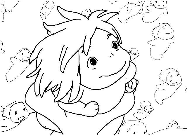 Çocuklar İçin Ponyo Boyama Sayfaları 