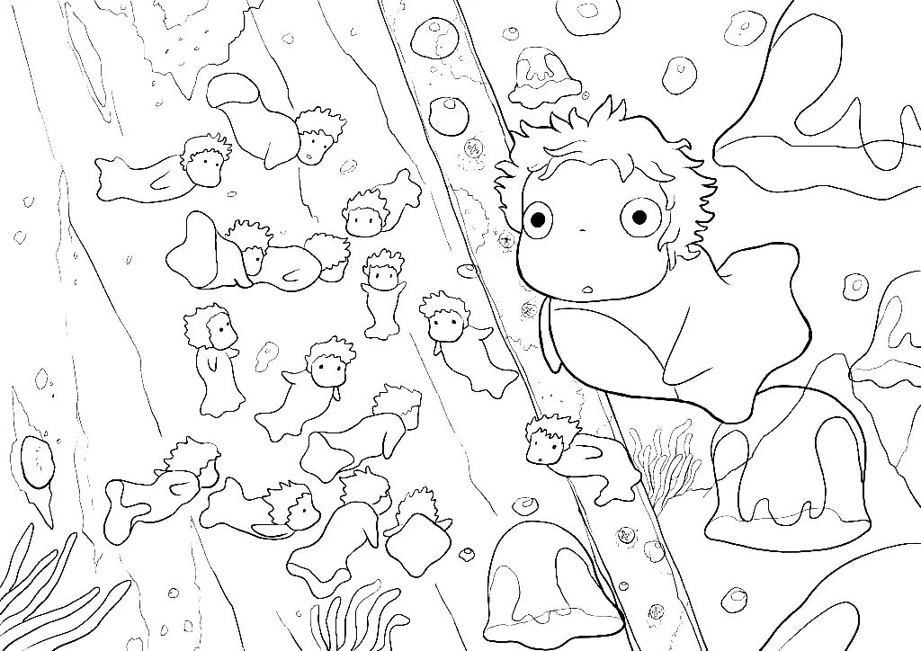 Çocuklar İçin Ponyo Boyama Sayfaları 