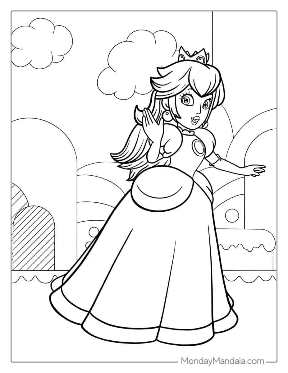 Çocuklar İçin Prenses Peach Boyama Sayfaları 