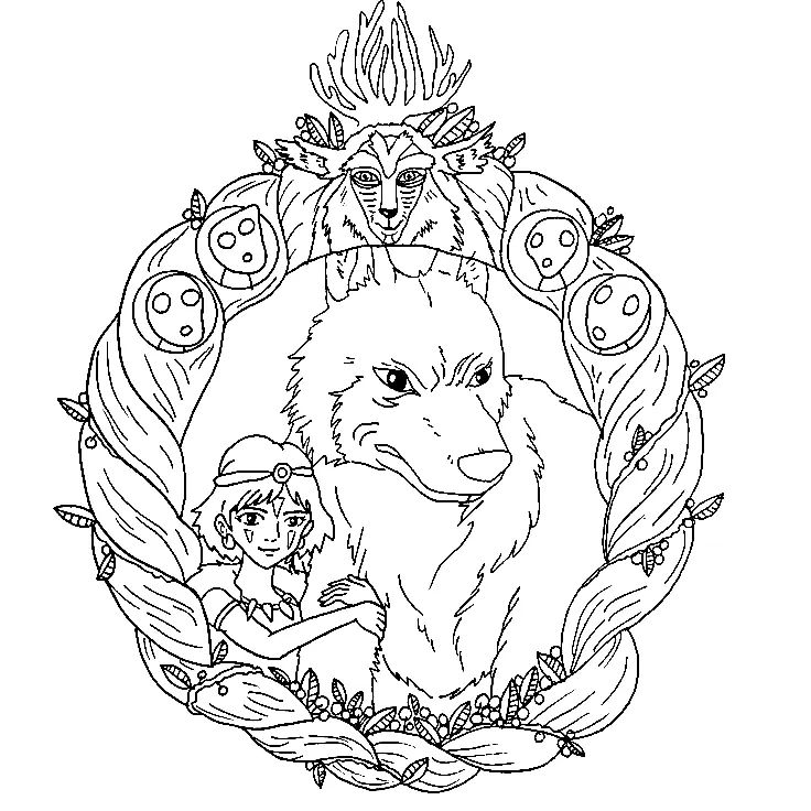 Çocuklar İçin Princess Mononoke Boyama Sayfaları 