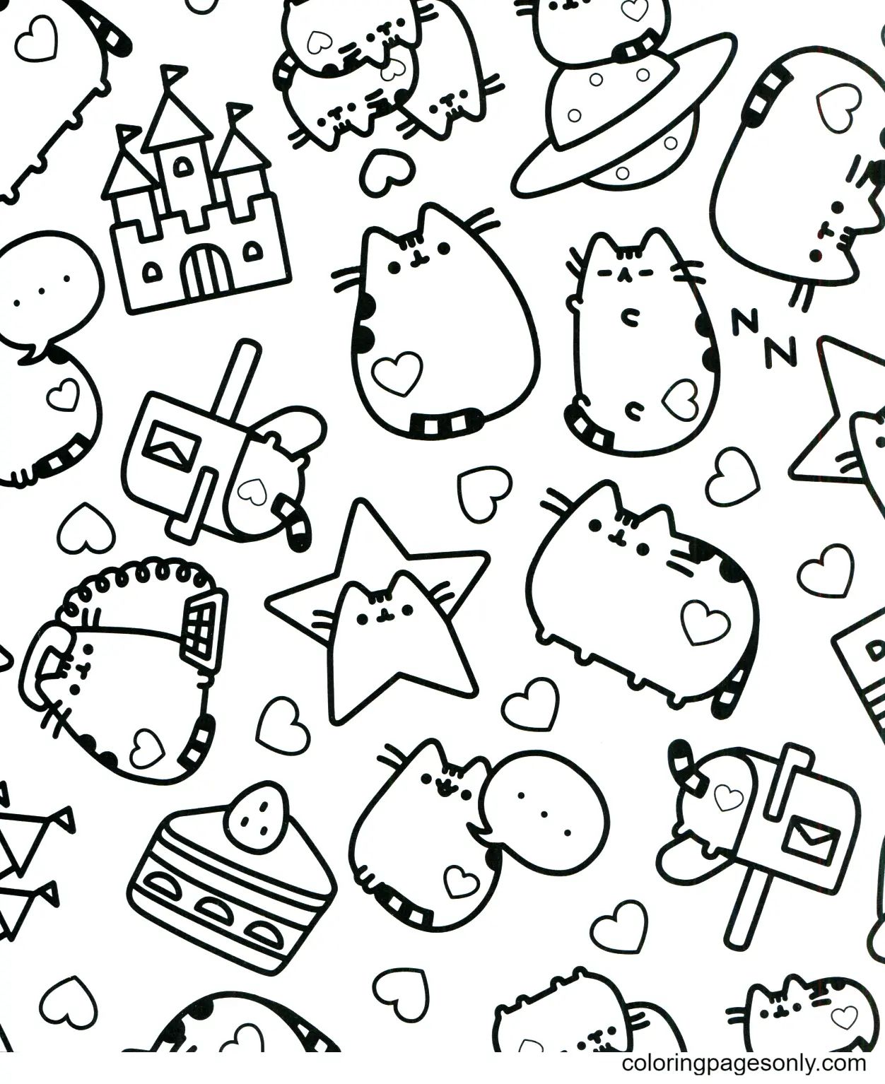 Çocuklar İçin Pusheen Boyama Sayfaları 
