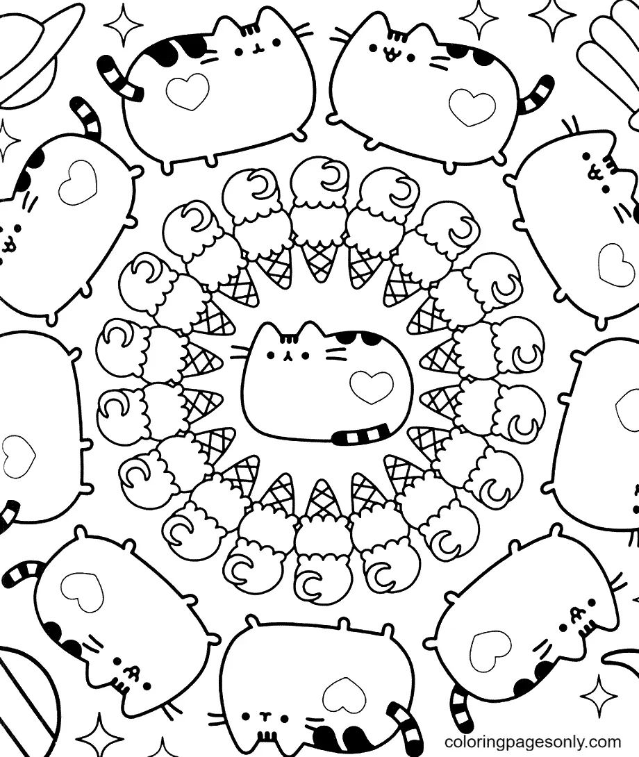 Çocuklar İçin Pusheen Boyama Sayfaları 