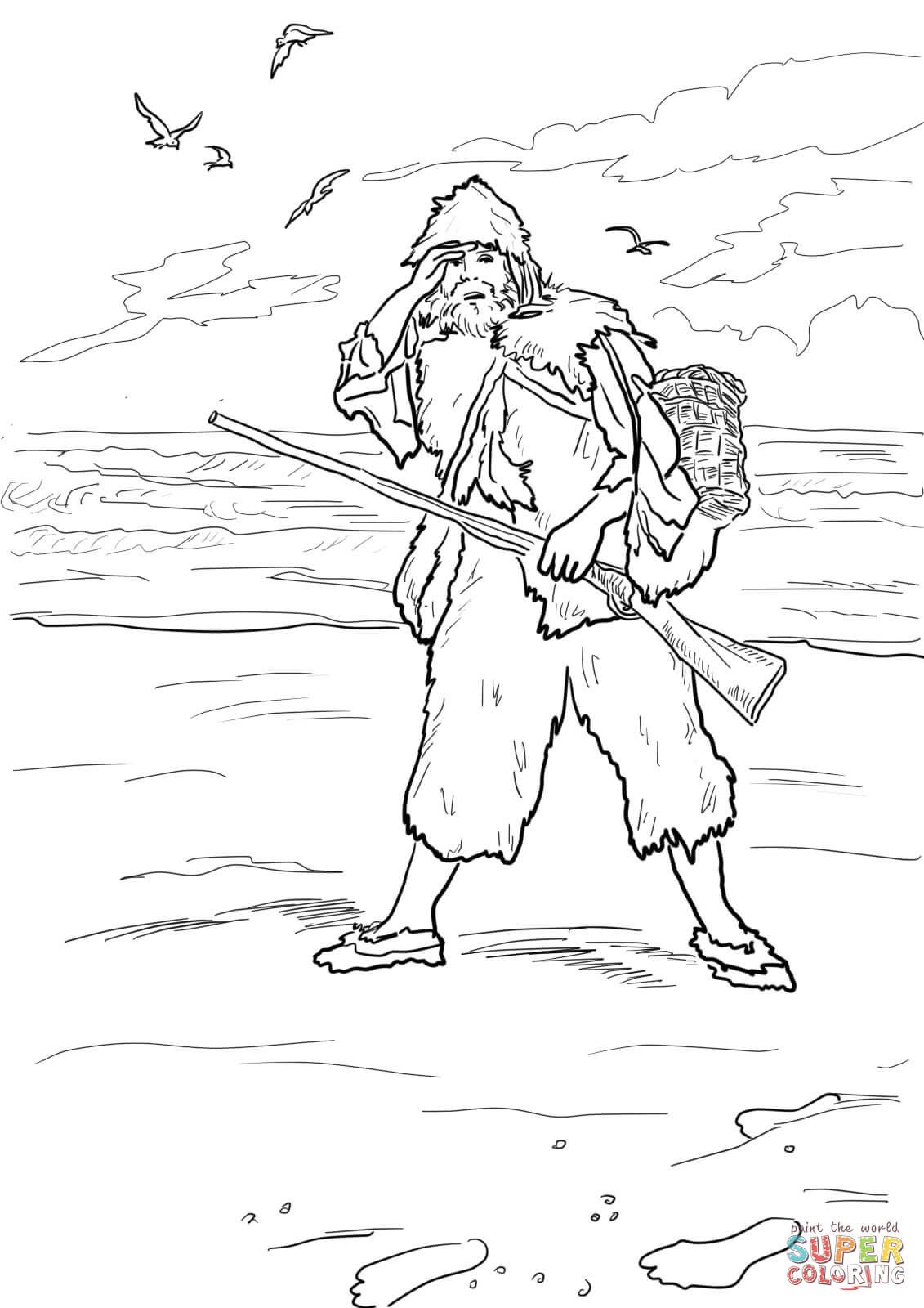Çocuklar İçin Robinson Crusoe Boyama Sayfaları 