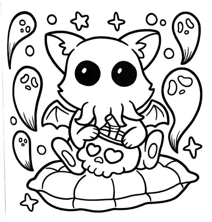 Çocuklar İçin Spooky Cutie Boyama Sayfaları 