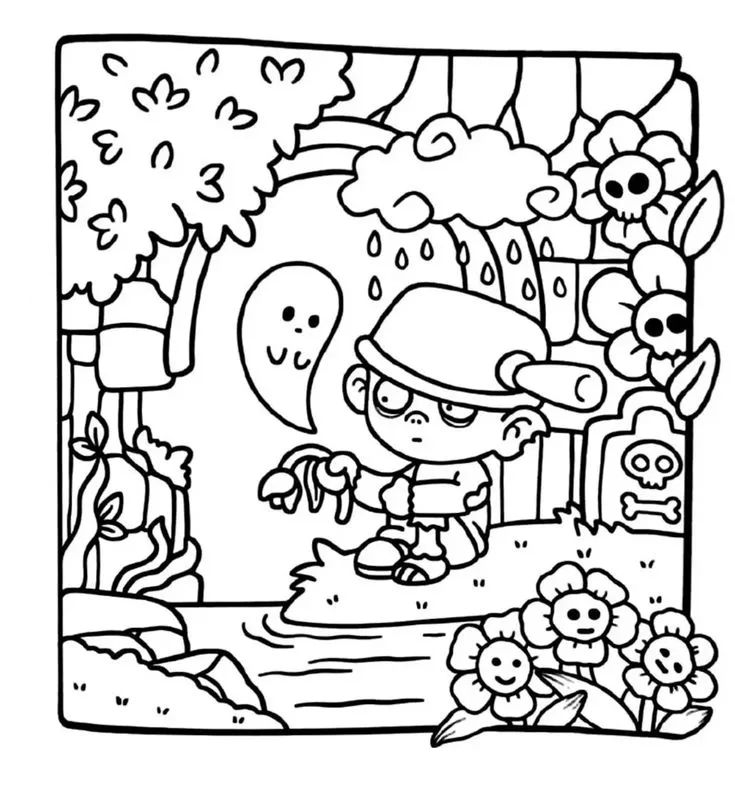 Çocuklar İçin Spooky Cutie Boyama Sayfaları 