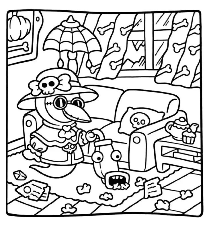 Çocuklar İçin Spooky Cutie Boyama Sayfaları 
