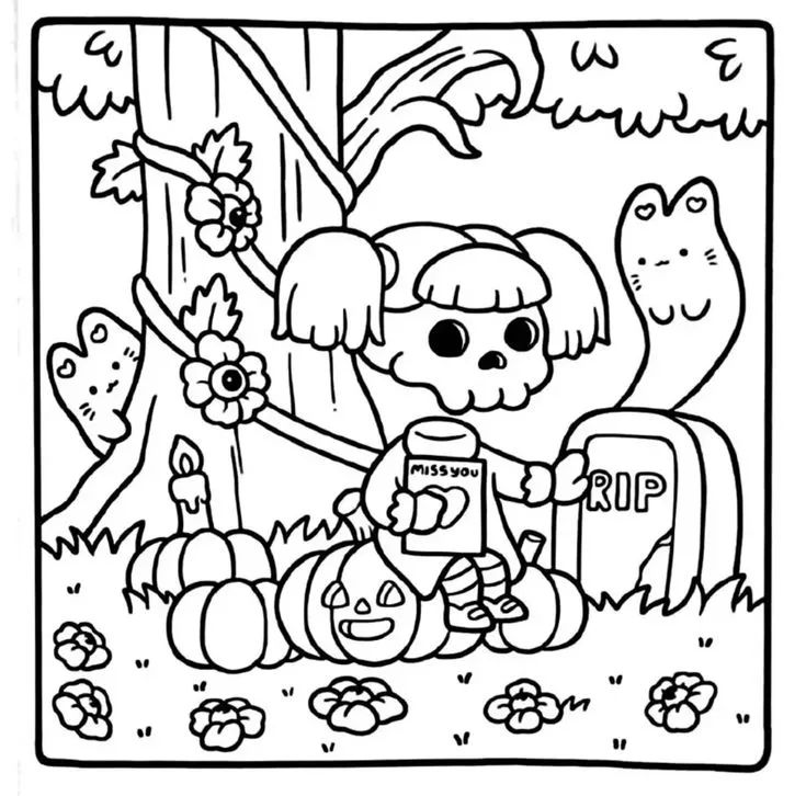 Çocuklar İçin Spooky Cutie Boyama Sayfaları 