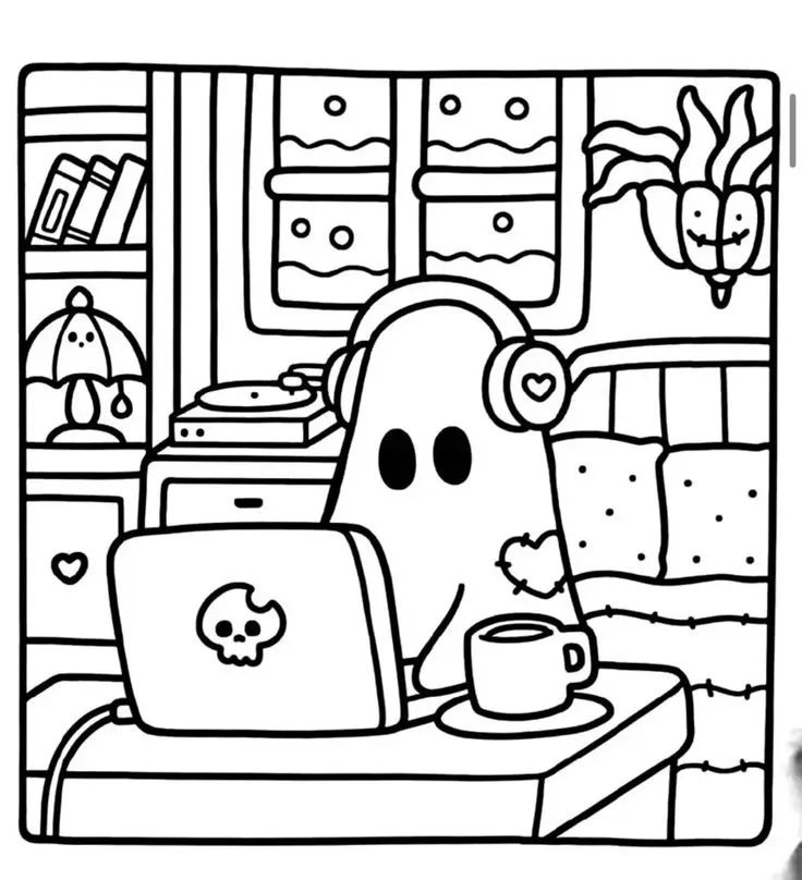 Çocuklar İçin Spooky Cutie Boyama Sayfaları 