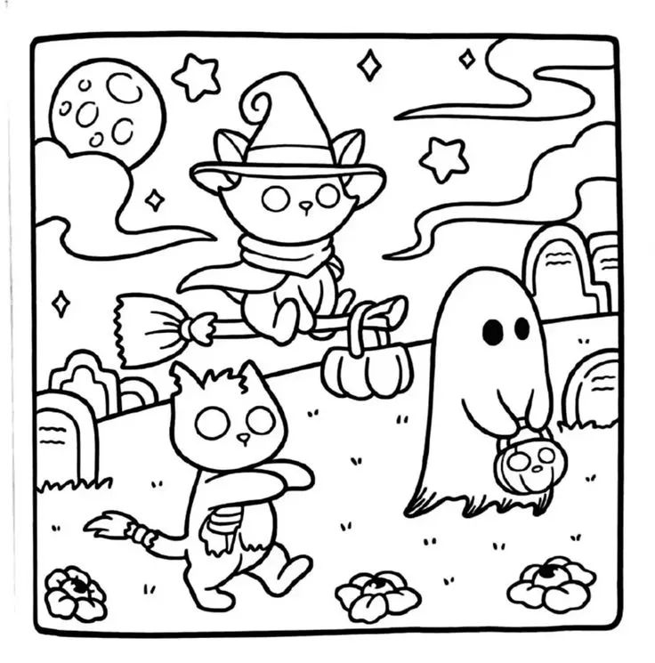 Çocuklar İçin Spooky Cutie Boyama Sayfaları 