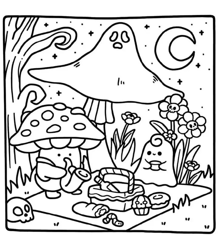 Çocuklar İçin Spooky Cutie Boyama Sayfaları 