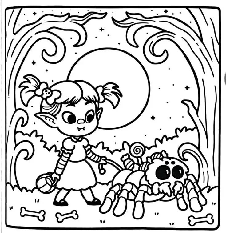 Çocuklar İçin Spooky Cutie Boyama Sayfaları 