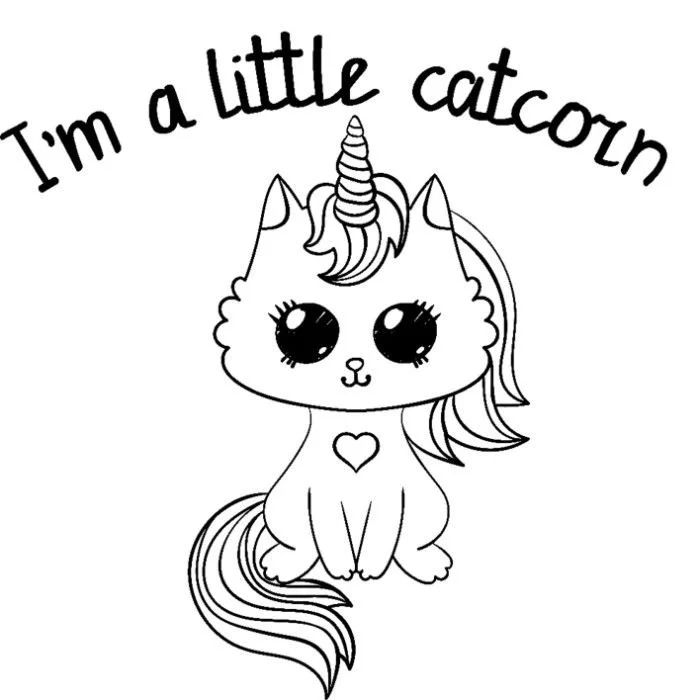 Çocuklar İçin Unicorn Kedi Boyama Sayfaları 