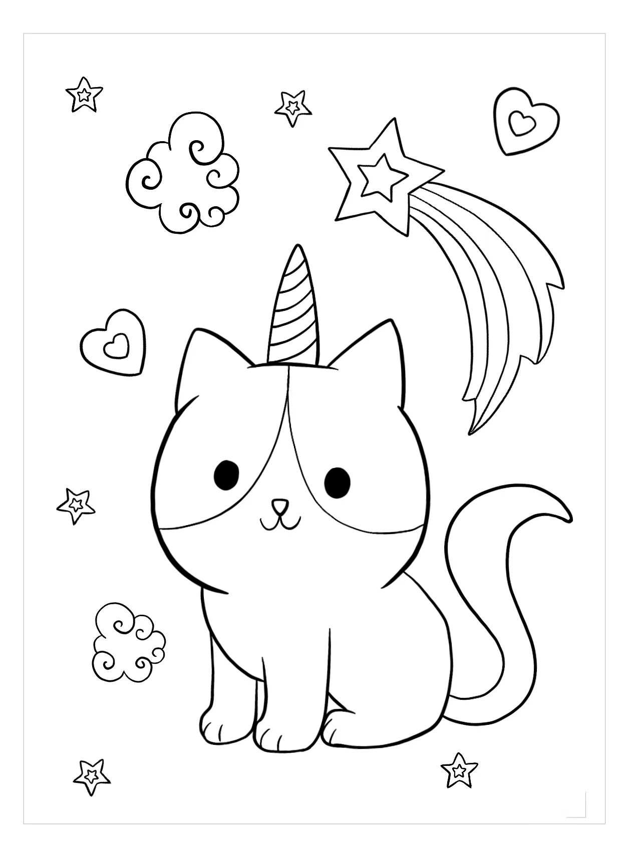 Çocuklar İçin Unicorn Kedi Boyama Sayfaları 
