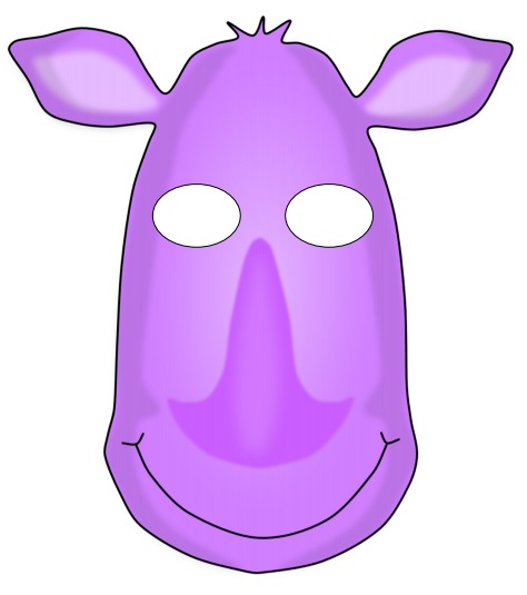 çocuklar için hazır kağıttan Gergedan maskesi şablonu