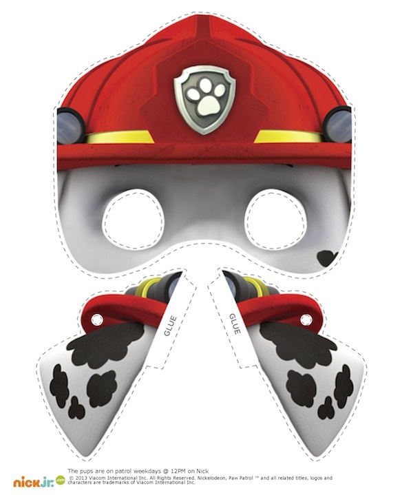 çocuklar için hazır kağıttan Paw Potrol maskesi şablonu