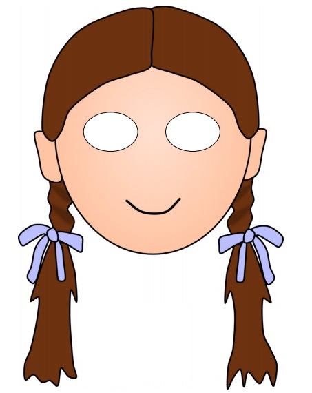 çocuklar için hazır kağıttan kız çocuk maskesi şablonu