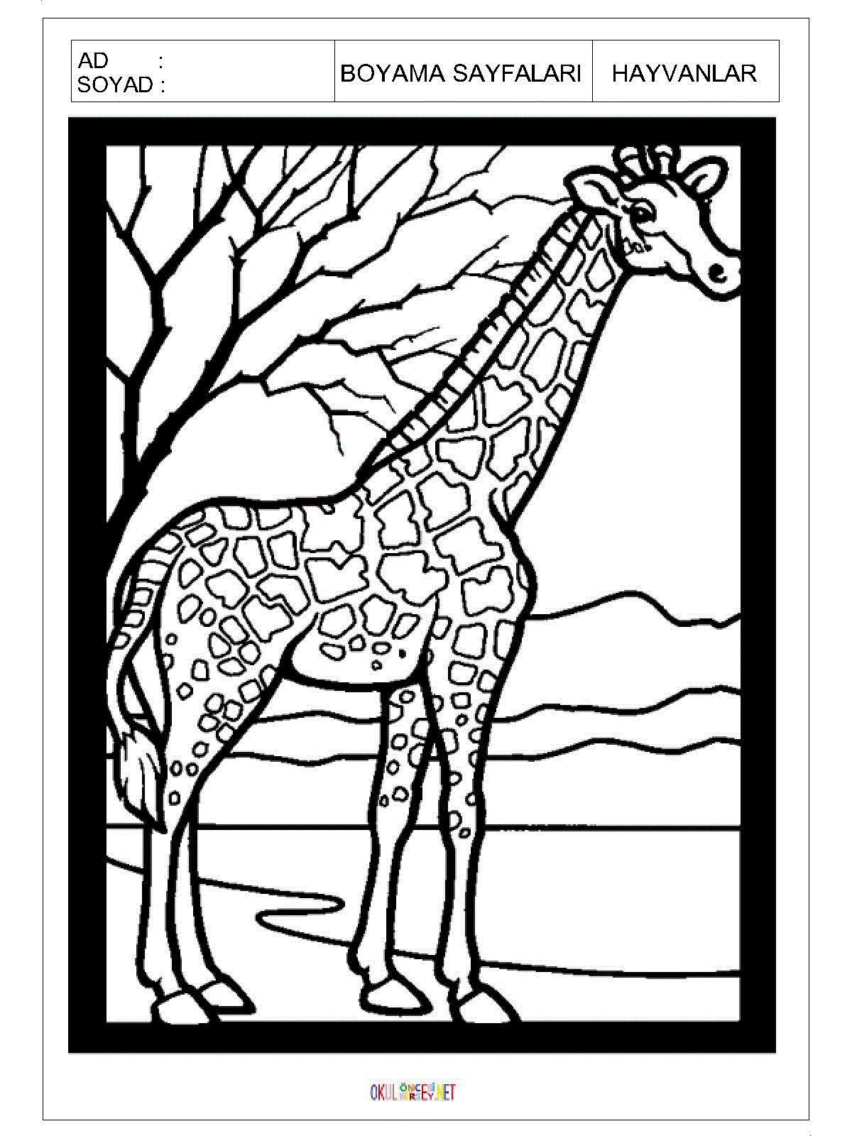 zürafa boyama sayfası 1