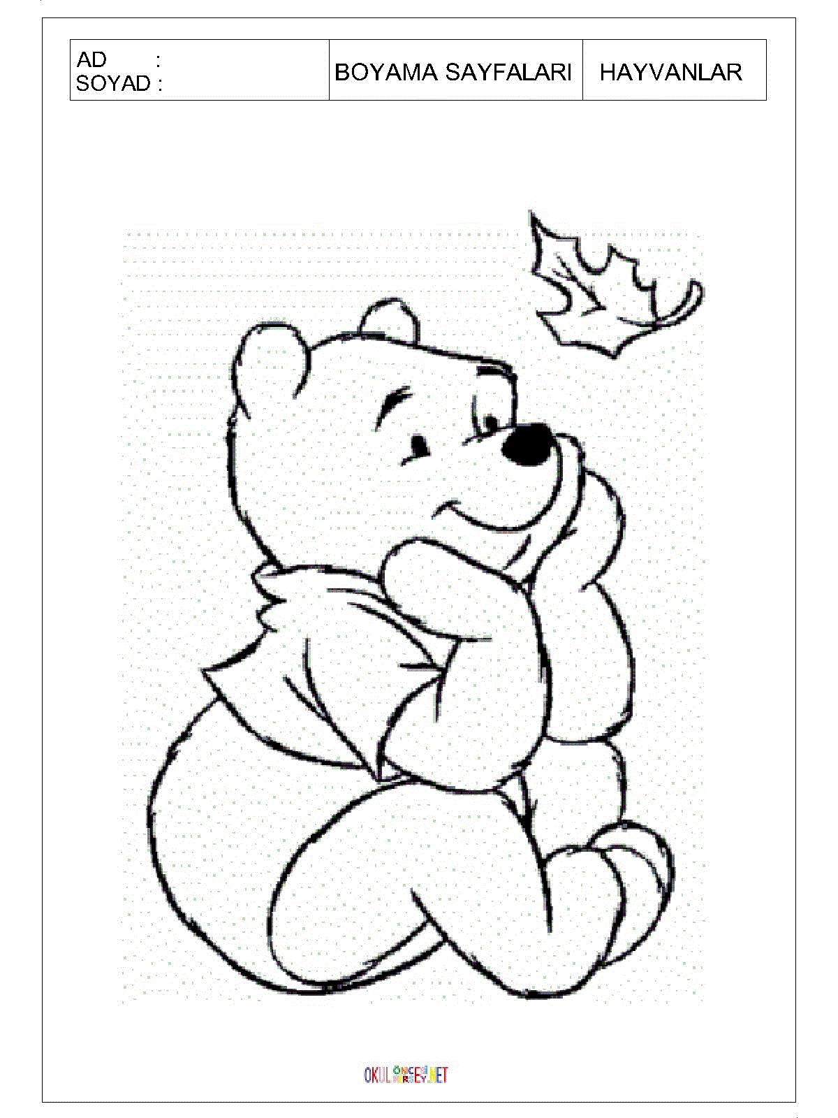 ayıcık boyama sayfası