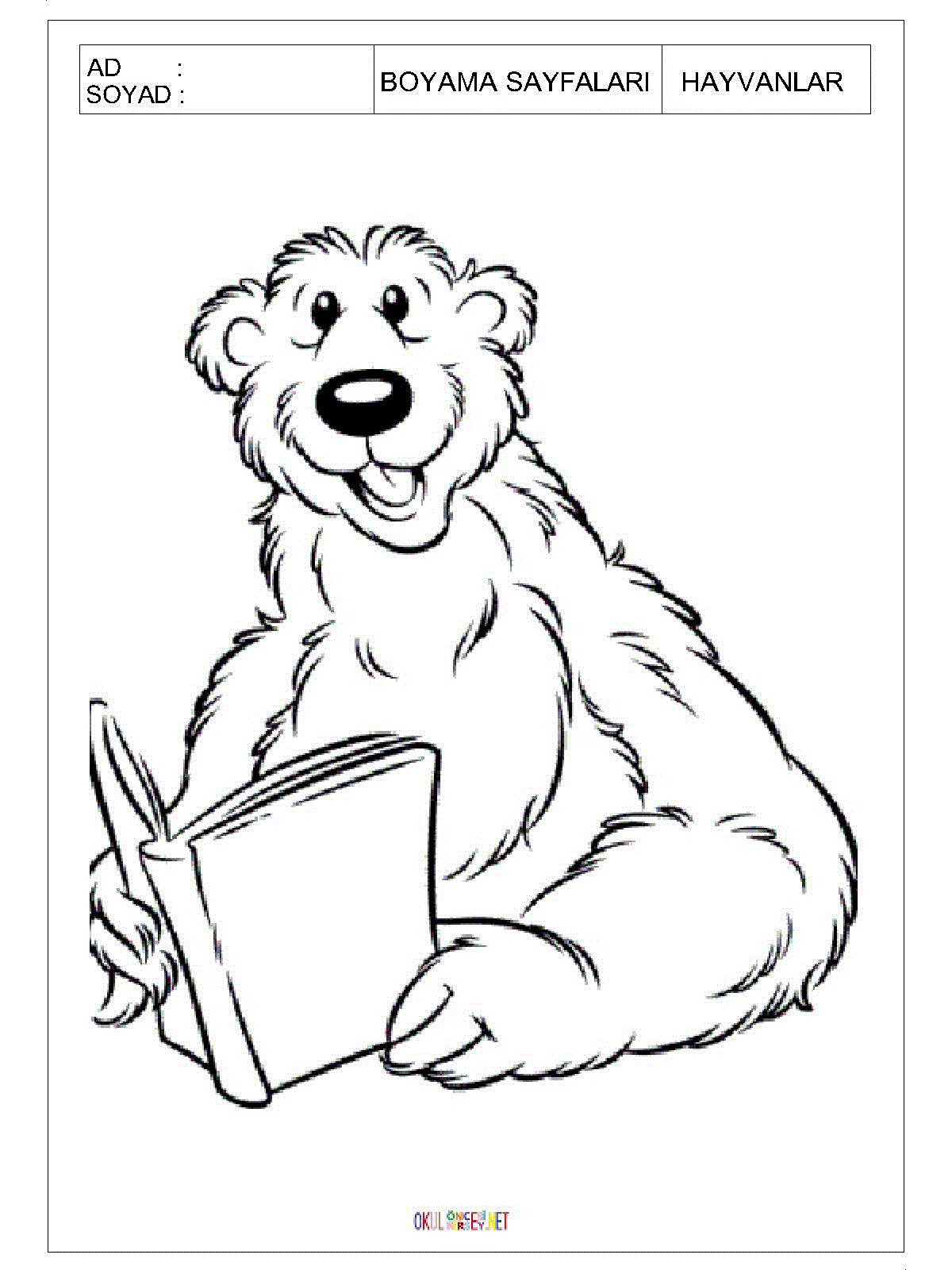 ayı boyama sayfası 13