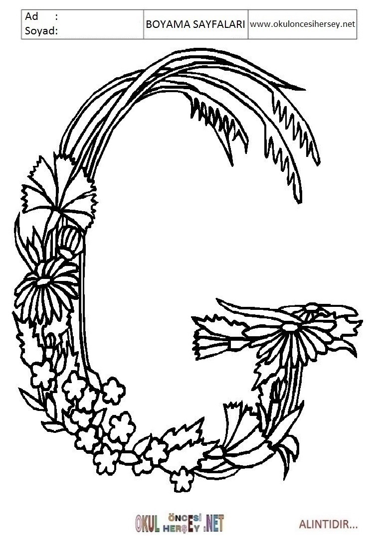 Harfler Boyama Sayfaları