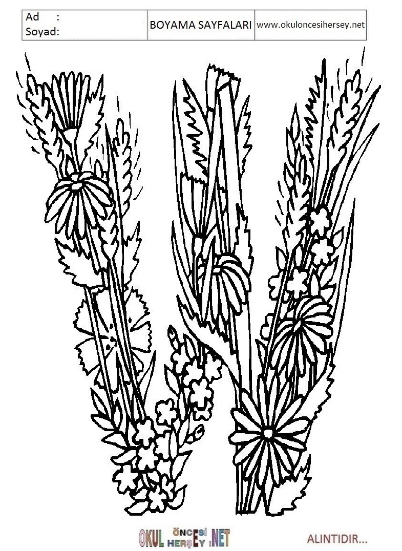 Harfler Boyama Sayfaları