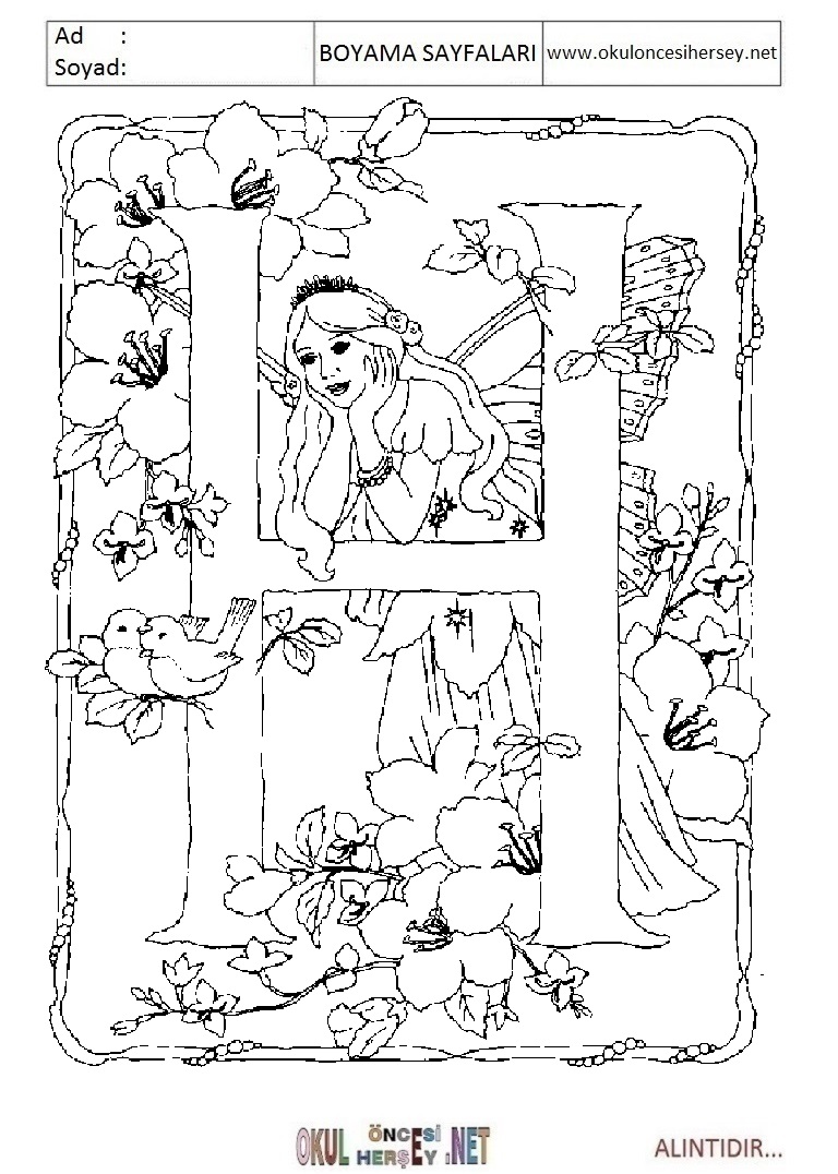 Harfler Boyama Sayfaları