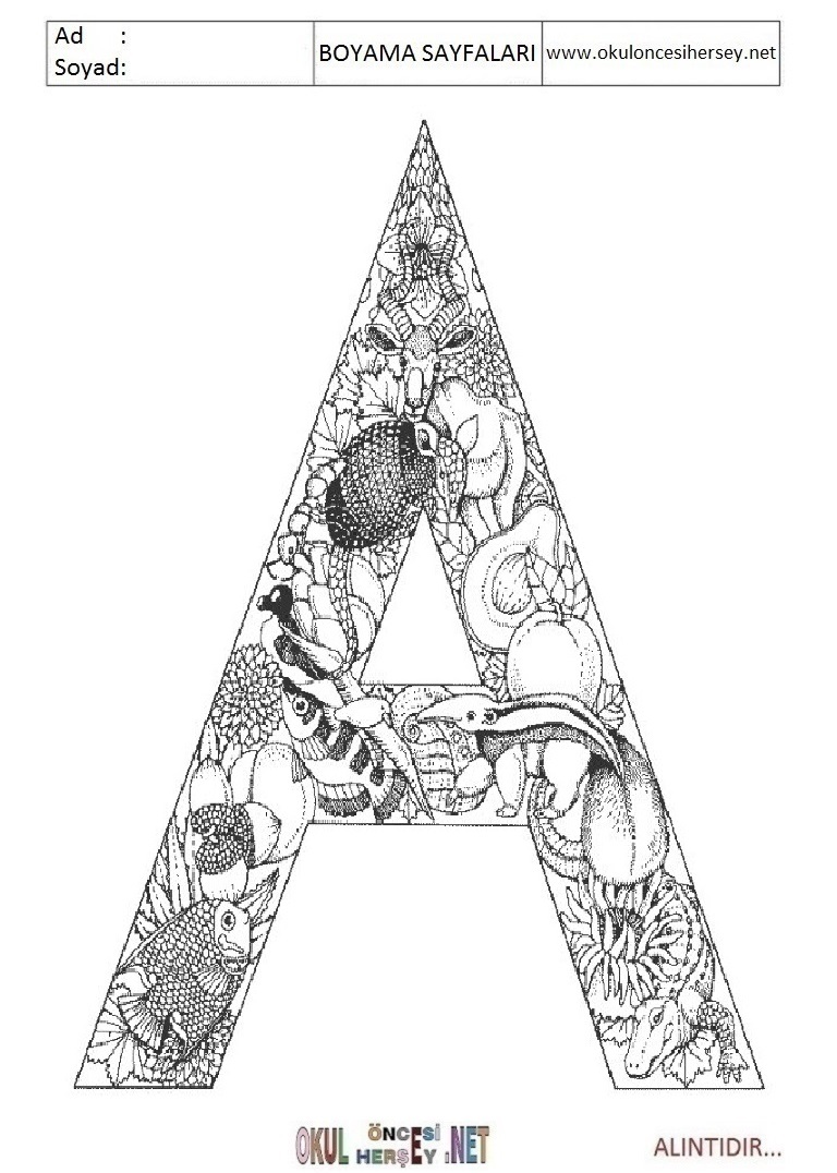 Harfler Boyama Sayfaları