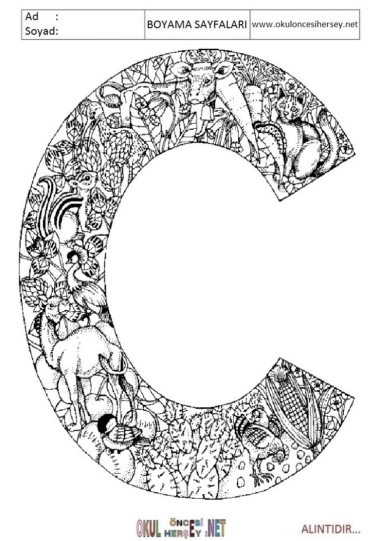 Harfler Boyama Sayfaları