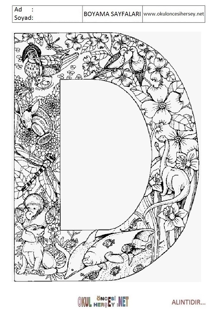 Harfler Boyama Sayfaları