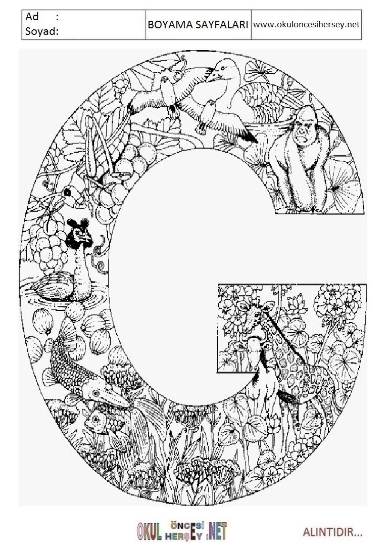 Harfler Boyama Sayfaları