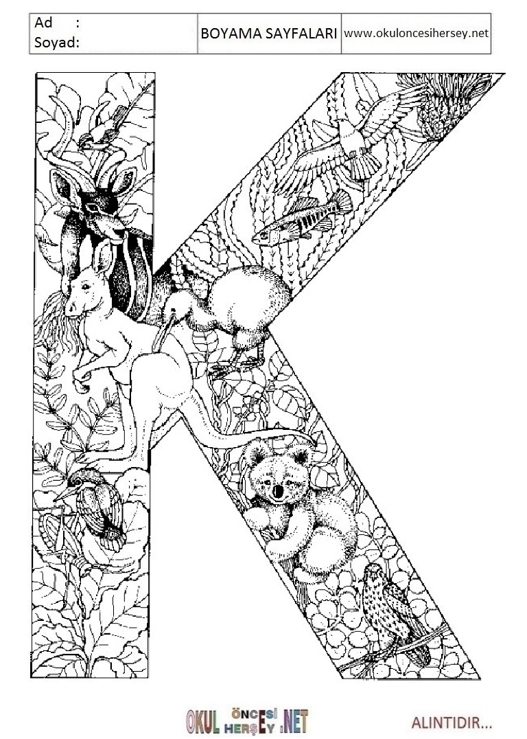 Harfler Boyama Sayfaları